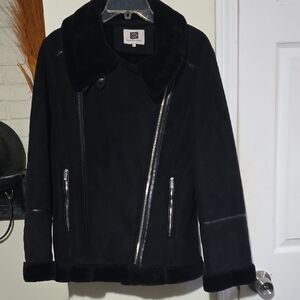 Laundry by Design Black Leather Jacket with Plush Trim